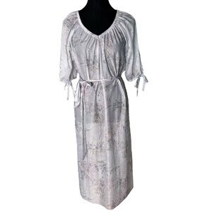 SANDY GRAY Vintage Flowy Prairie Dress Chiffon Cutout Tie Sleeves Medium / Large